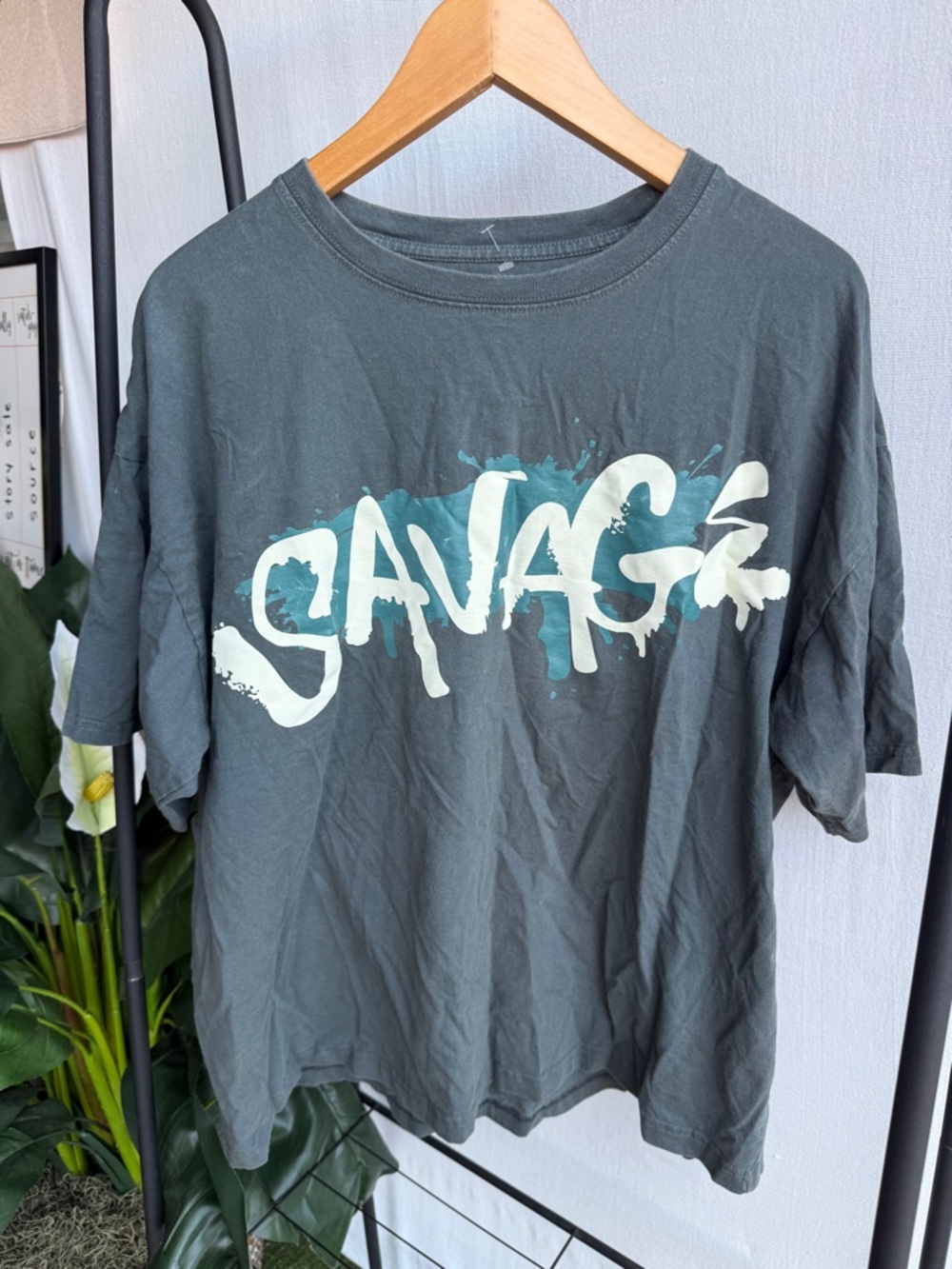 Launder Savage Graphic Tee Dark Gray/Teal Print 100% Cotton / Size Mens XL